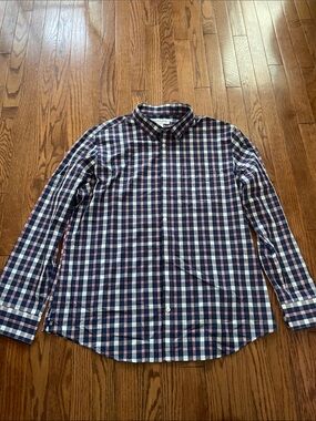 Mizzen+Main Navy Blue White Red Checks Trim Fit Button Down Men’s Sz XXL